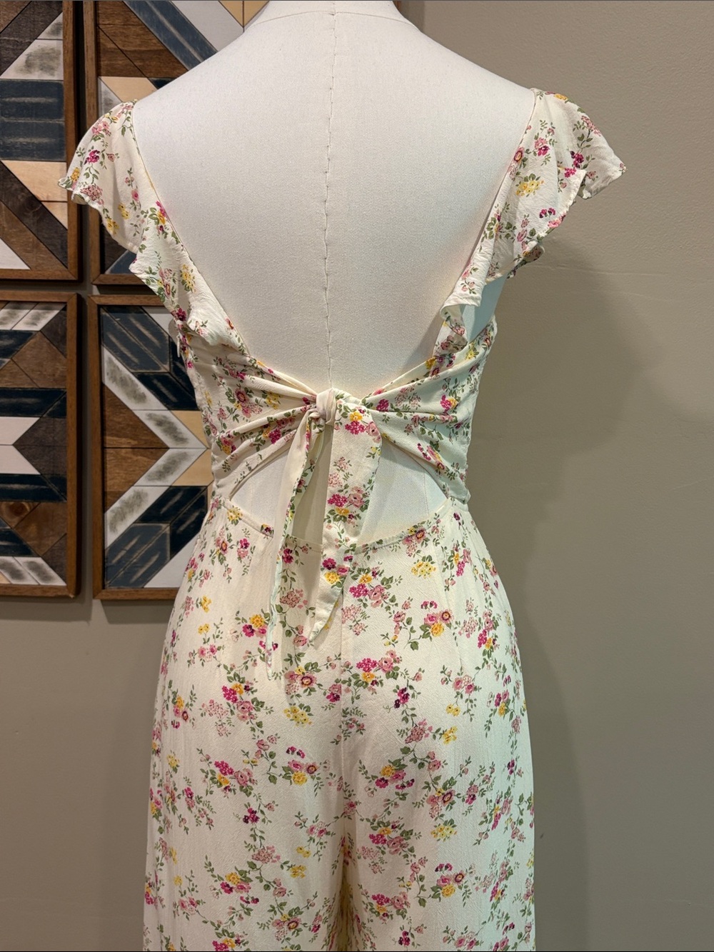 Ralph Lauren Denim & Supply Cream Floral Ruffle Tie Back Jumpsuit Romper size 2 - Picture 6 of 12
